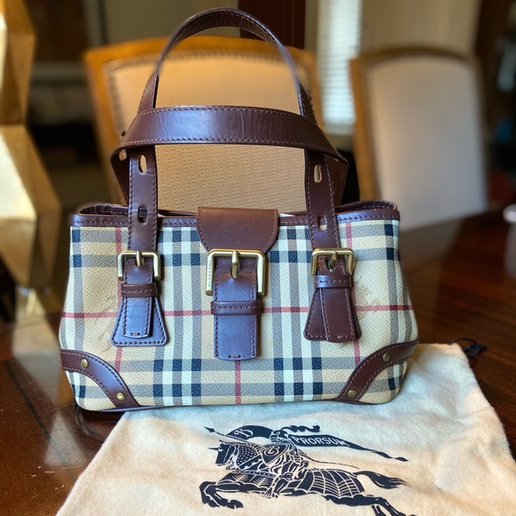 Burberry Haymarket Check Buckle Satchel